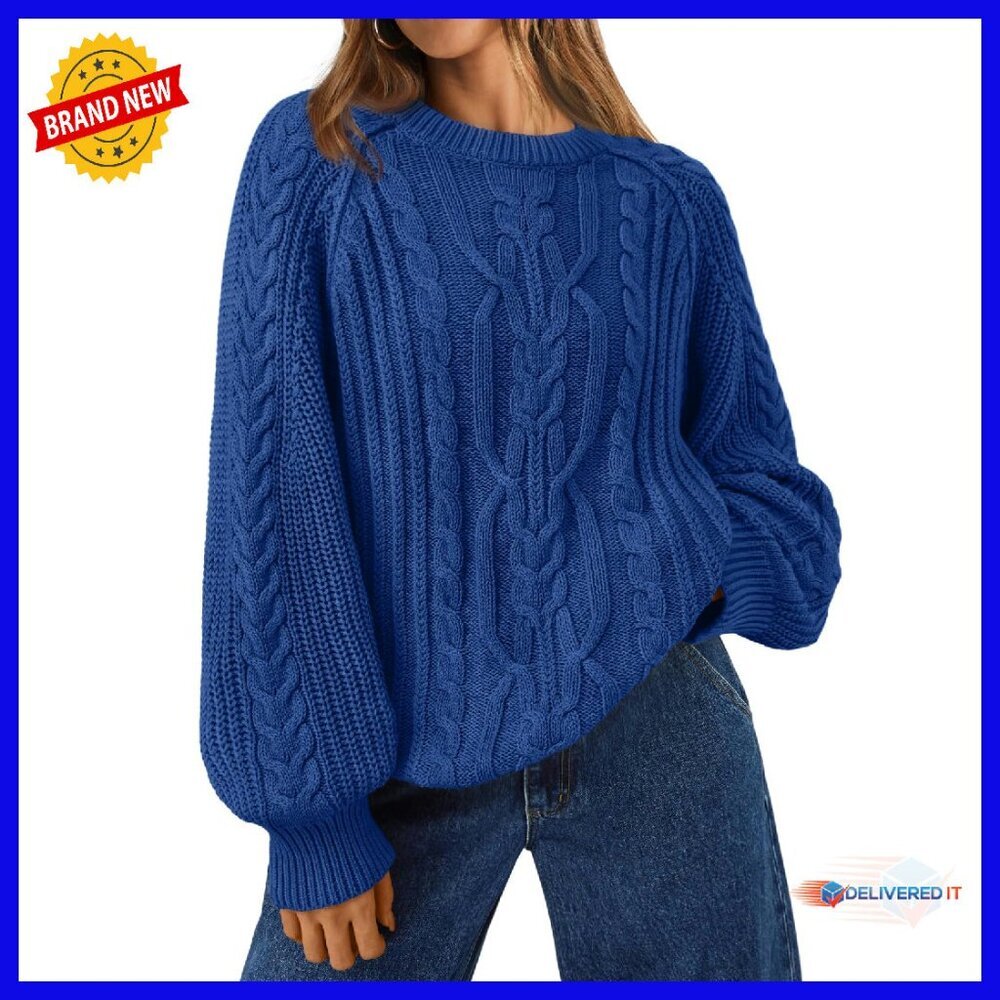 Oversized Cable Knit Pullover Sweater Soft Cotton Blend Fall Winter - Picture 1 of 7